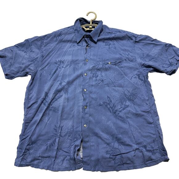 Hollis River Button Up Shirt Mens Size XL Blue Short Sleeve Rayon Hawaiian Aloha - Picture 1 of 7